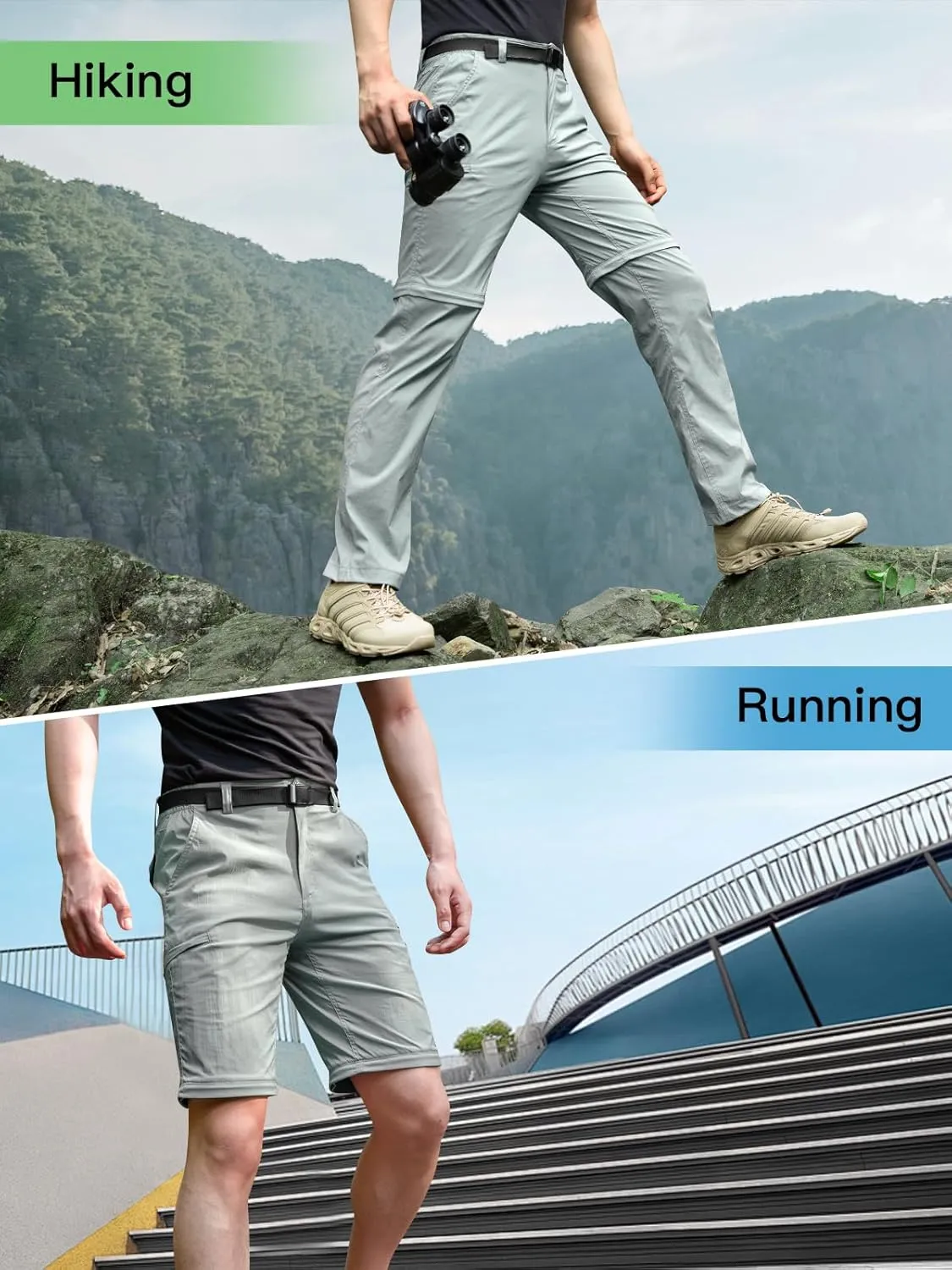 FREE SOLDIER Men's Outdoor Convertible Hiking Pants with Belt Lightweight Quick Dry Tactical Cargo Pants Nylon Spandex