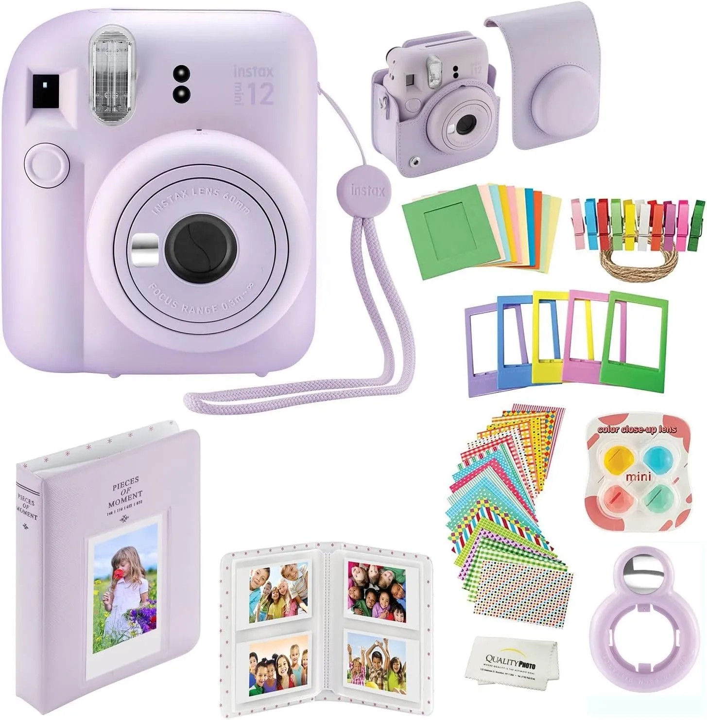 Fujifilm Instax Mini 12 Instant Camera with Case, Decoration Stickers, Frames, Photo Album and More Accessory kit (Lilac Purple)…