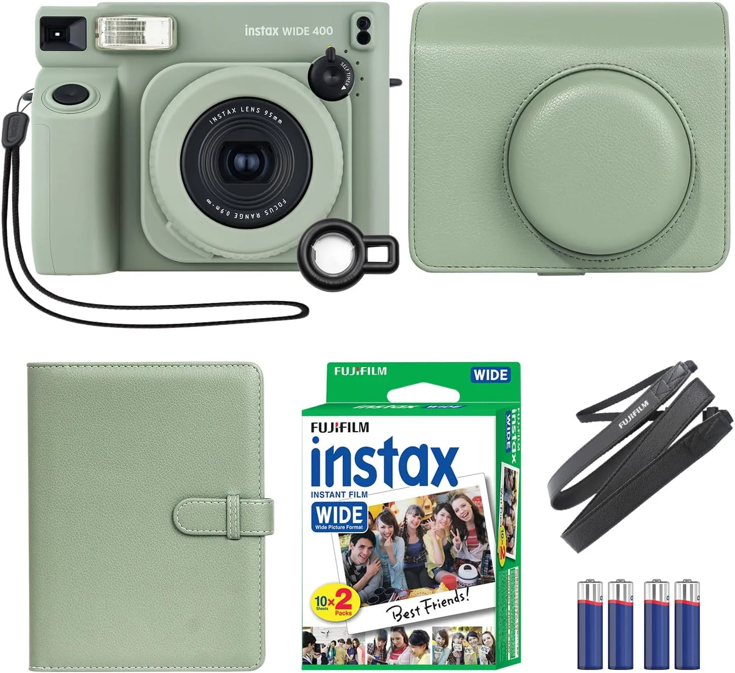 Fujifilm INSTAX Wide 400 Instant Camera Green   MiniMate Accessory Bundle & Compatible Custom Case   Fuji Film Value Pack 20 Sheets Accessories Bundle with Album
