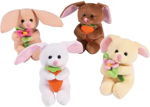 Fun Express Stuffed Bunnies with Flowers and Carrots (Set of 12) Easter Plush Toys and Gifts