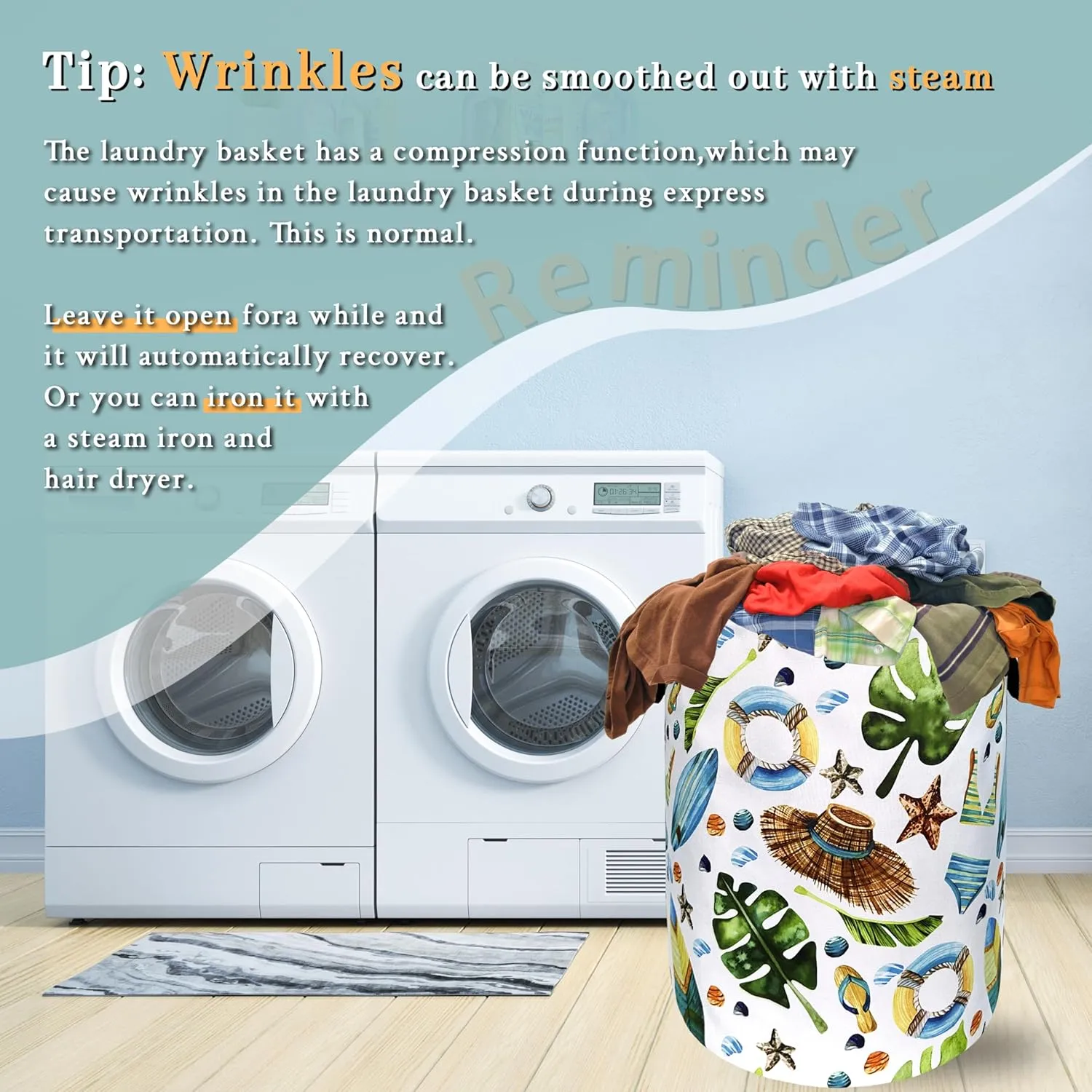 Funny Hawaii Laundry Hamper Surf Beach Elements Colorful Laundry Basket With Handles Foldable Oxford Cloth Tote Bag Clothes Toy Storage Bucket18.9" x 16.5"For Bathroom/Laundry/Bedroom