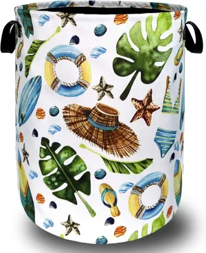 Funny Hawaii Laundry Hamper Surf Beach Elements Colorful Laundry Basket With Handles Foldable Oxford Cloth Tote Bag Clothes Toy Storage Bucket18.9" x 16.5"For Bathroom/Laundry/Bedroom