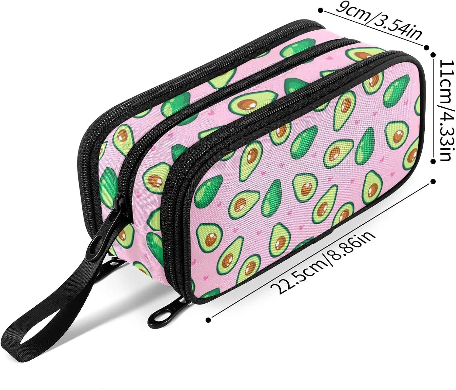 Fustylead Avocado and Heart Large Pencil Bag Storage Pen Case Makeup Pouch Stationery Bag for School College Office Organizer