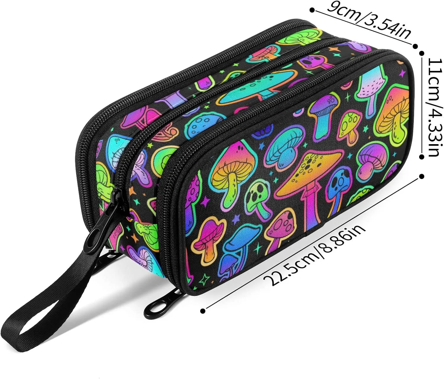 Fustylead Bright Psychedelic Colors Mushrooms Pen Pencil Case with Zipper Makeup Pouch Cosmetics Bag Multi-Purpose Travel Bag Office Organizer Box for Boys Girls Teen
