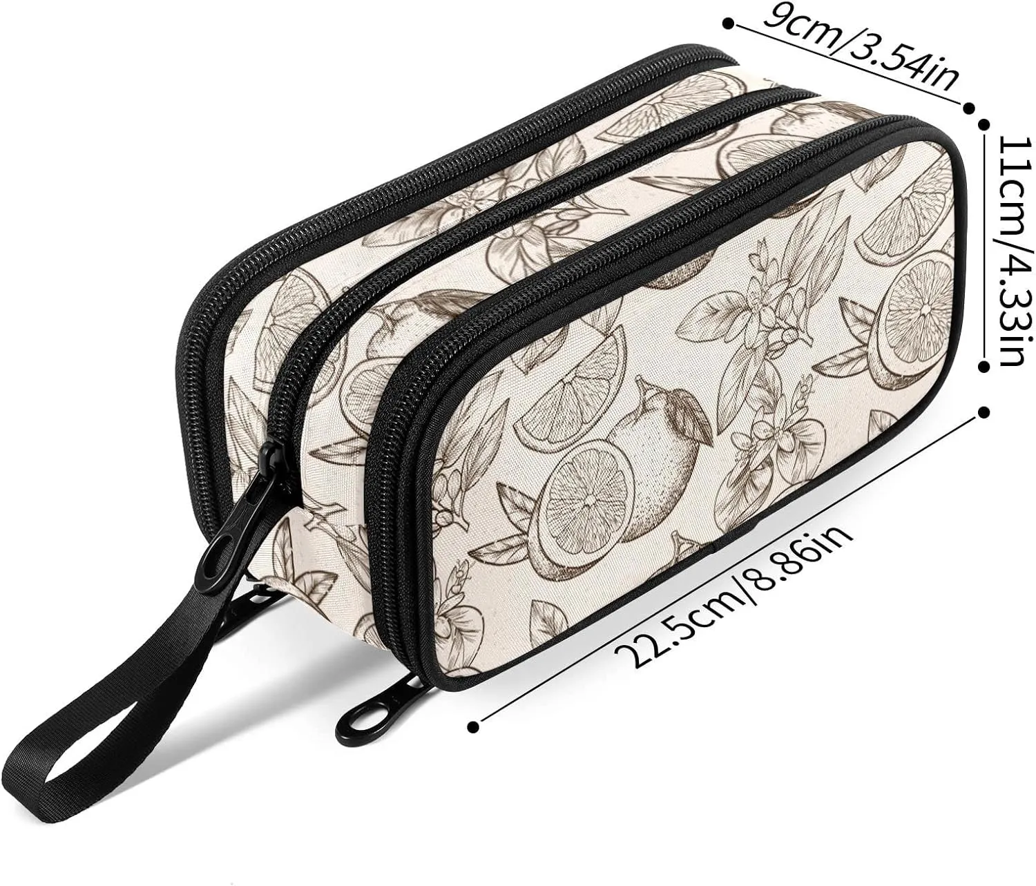 Fustylead Oranges and Flowers Nylon Pencil Bag Large Storage Pouch Pen Case Makeup Bag Simple Stationery Bag School College Office Organizer for Teens Boys Girls Student