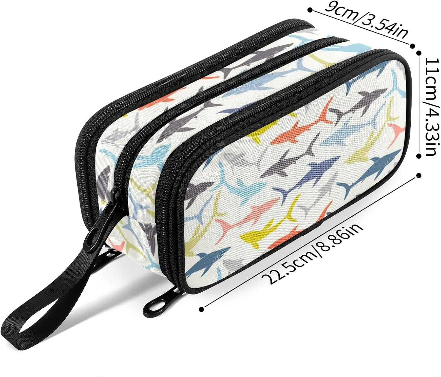 Fustylead Shark Silhouette Nylon Pencil Bag Large Storage Pouch Pen Case Makeup Bag Simple Stationery Bag School College Office Organizer for Teens Boys Girls Student