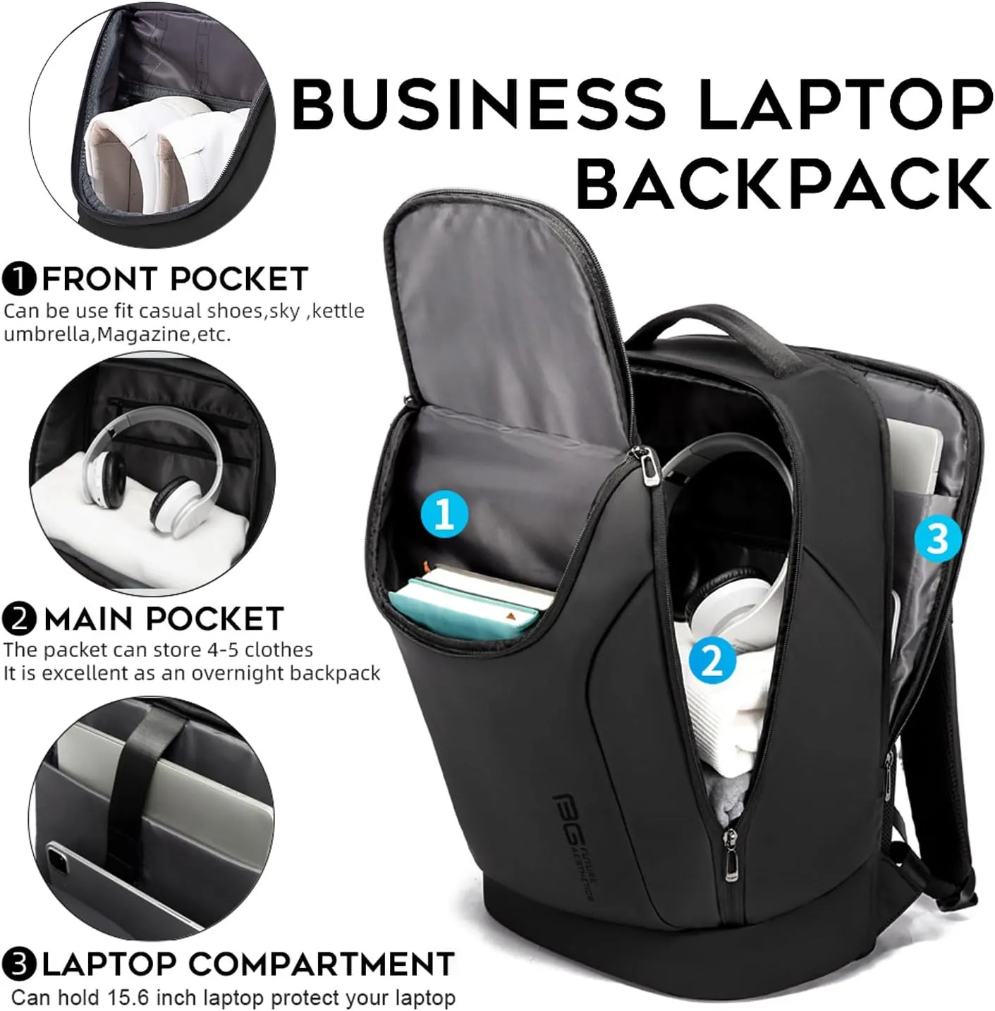 FUTURE AESTHETICS Business Smart Backpack Waterproof for women,men,Fight Approved Durable Backpack suitable as overnight and travel backpack (Black)