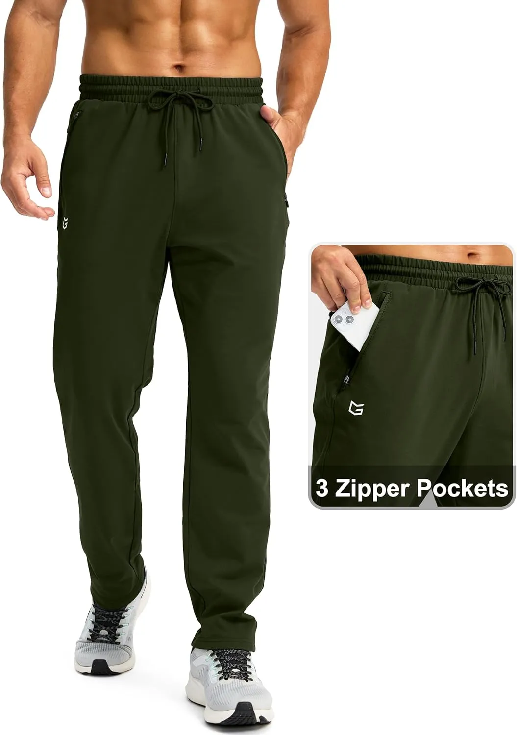G Gradual Men's Fleece Lined Winter Pants with 3 Zipper Pockets Warm Athletic Joggers Workout Running Sweatpants for Men