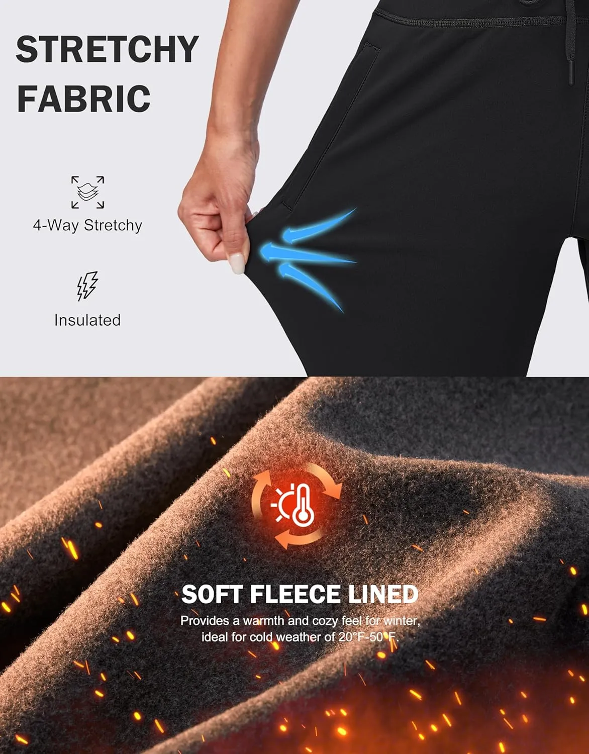 G Gradual Women's Fleece Lined Joggers High Waisted Water Resistant Thermal Winter Sweatpants Running Hiking Pockets