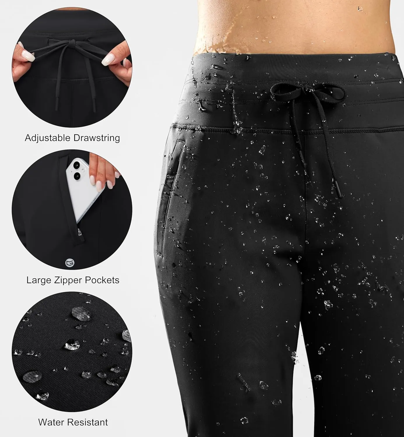 G Gradual Women's Fleece Lined Joggers High Waisted Water Resistant Thermal Winter Sweatpants Running Hiking Pockets