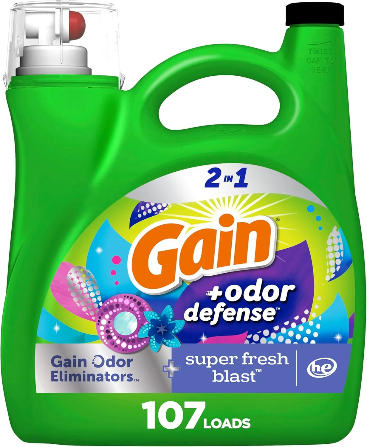 Gain   Odor Defense Liquid Laundry Detergent Super Fresh Blast Scent, HE Compatible, 107 Loads 154 fl oz, Gain Laundry Detergent, Liquid Laundry Detergent