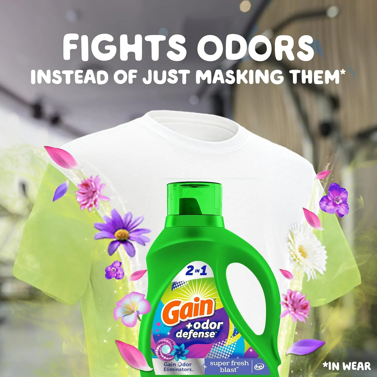 Gain   Odor Defense Liquid Laundry Detergent Super Fresh Blast Scent, HE Compatible, 107 Loads 154 fl oz, Gain Laundry Detergent, Liquid Laundry Detergent