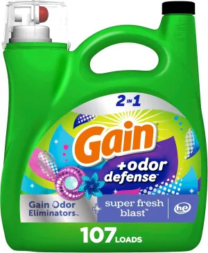 Gain   Odor Defense Liquid Laundry Detergent Super Fresh Blast Scent, HE Compatible, 107 Loads 154 fl oz, Gain Laundry Detergent, Liquid Laundry Detergent