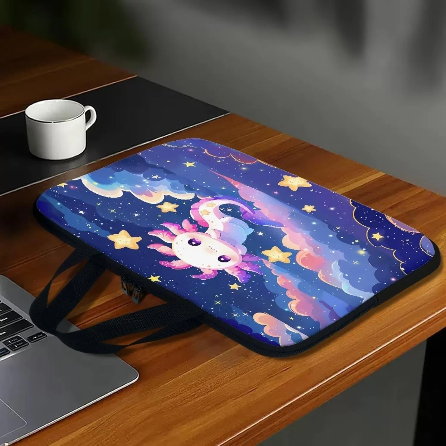 Galaxy Axolotl Laptop Case Star Slim Portable Monitor Protective Cover with Top Handle, Traveling Computer Carrying Bag Laptop Sleeve, 12 Inch Laptop Handbag for Daily Office Use