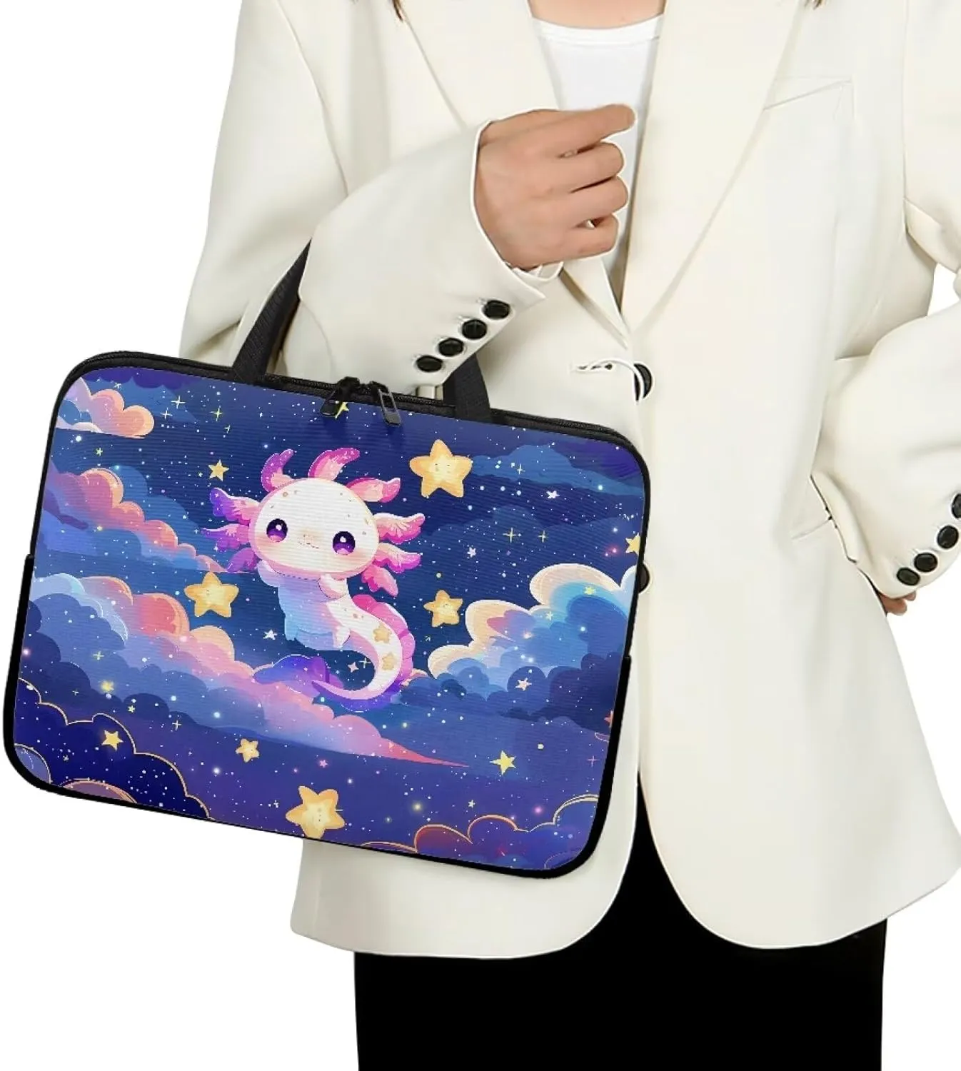 Galaxy Axolotl Laptop Case Star Slim Portable Monitor Protective Cover with Top Handle, Traveling Computer Carrying Bag Laptop Sleeve, 12 Inch Laptop Handbag for Daily Office Use