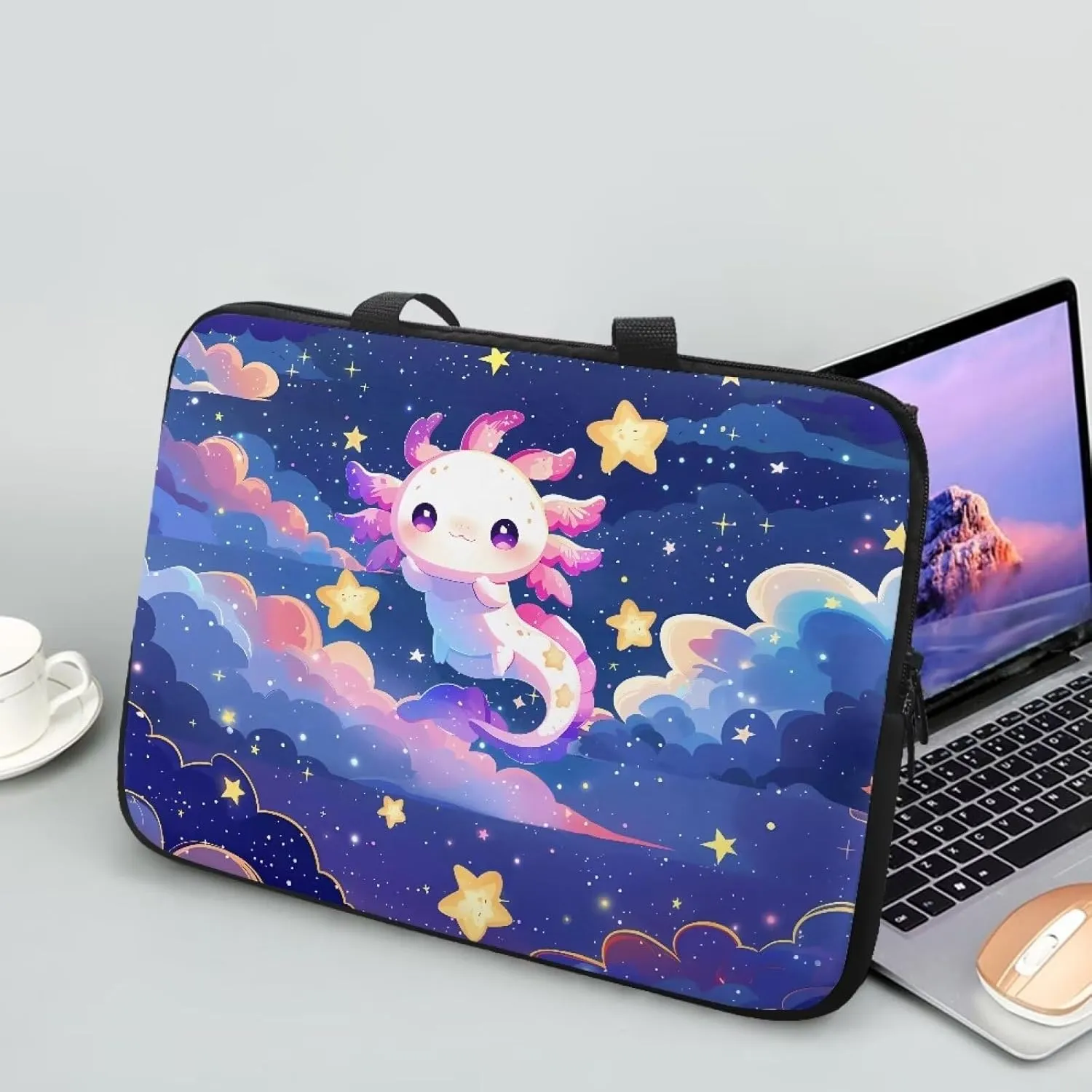 Galaxy Axolotl Laptop Case Star Slim Portable Monitor Protective Cover with Top Handle, Traveling Computer Carrying Bag Laptop Sleeve, 12 Inch Laptop Handbag for Daily Office Use