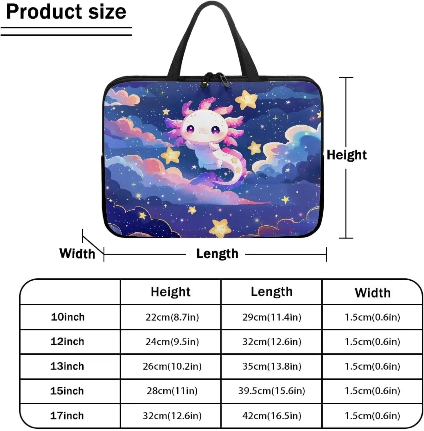 Galaxy Axolotl Laptop Case Star Slim Portable Monitor Protective Cover with Top Handle, Traveling Computer Carrying Bag Laptop Sleeve, 12 Inch Laptop Handbag for Daily Office Use