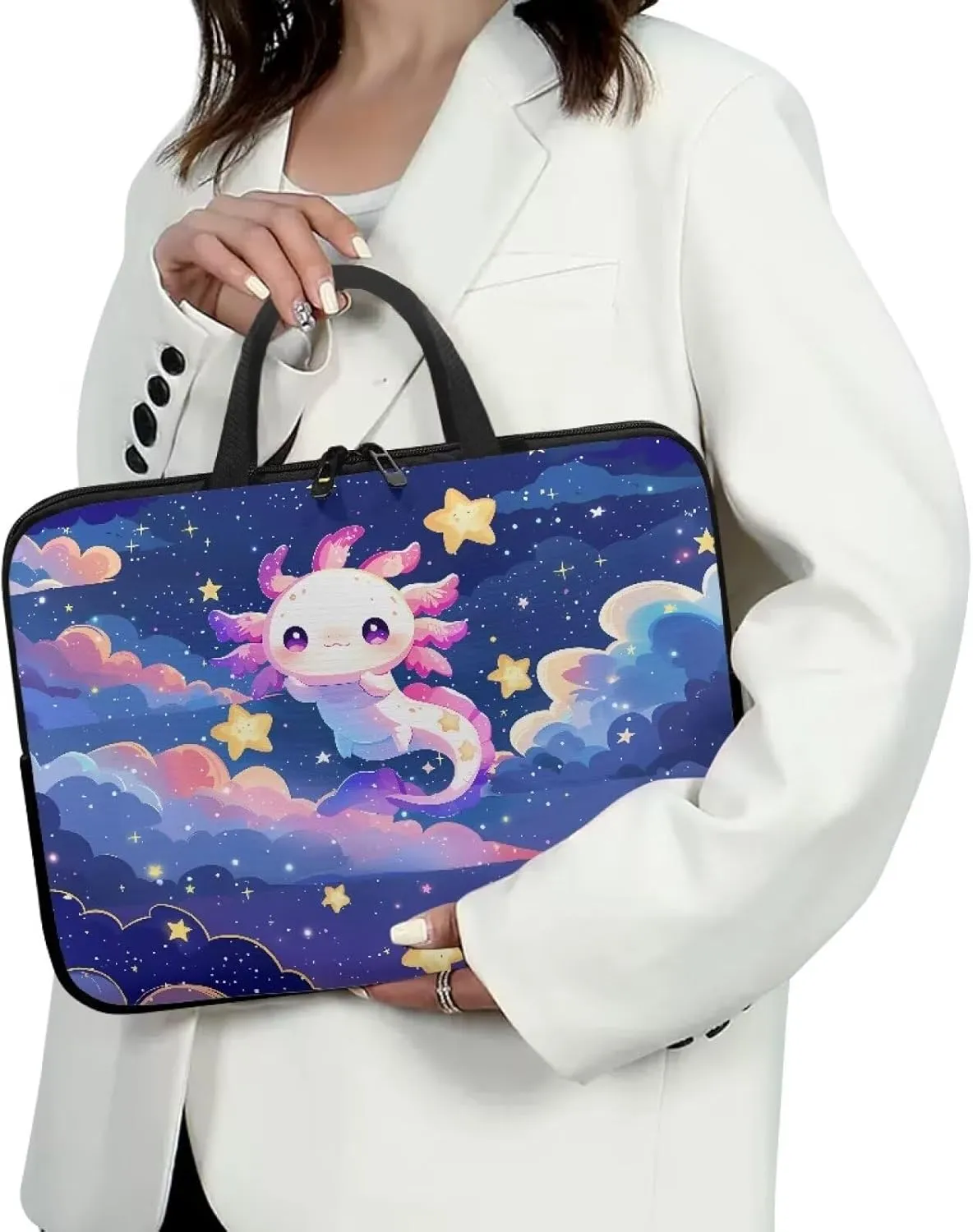 Galaxy Axolotl Laptop Case Star Slim Portable Monitor Protective Cover with Top Handle, Traveling Computer Carrying Bag Laptop Sleeve, 12 Inch Laptop Handbag for Daily Office Use