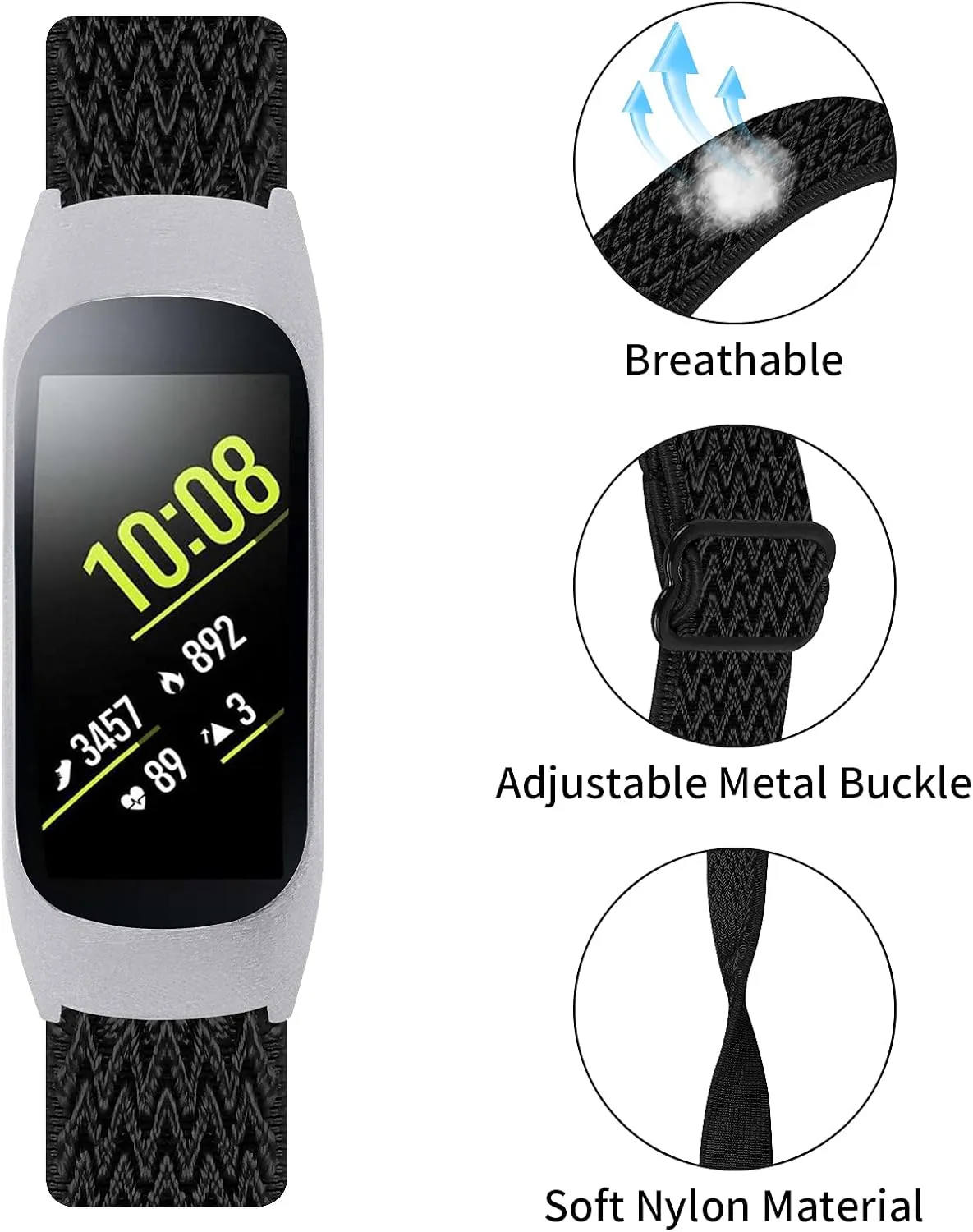 Galaxy Fit E Bracelet, 5.3"-8.3" Adjustable Watch Strap Soft Breathable Elastic Replacement Band with Metal Frame Compatible for Samsung Galaxy Fit E SM-R375 Smart Watch (Y06)