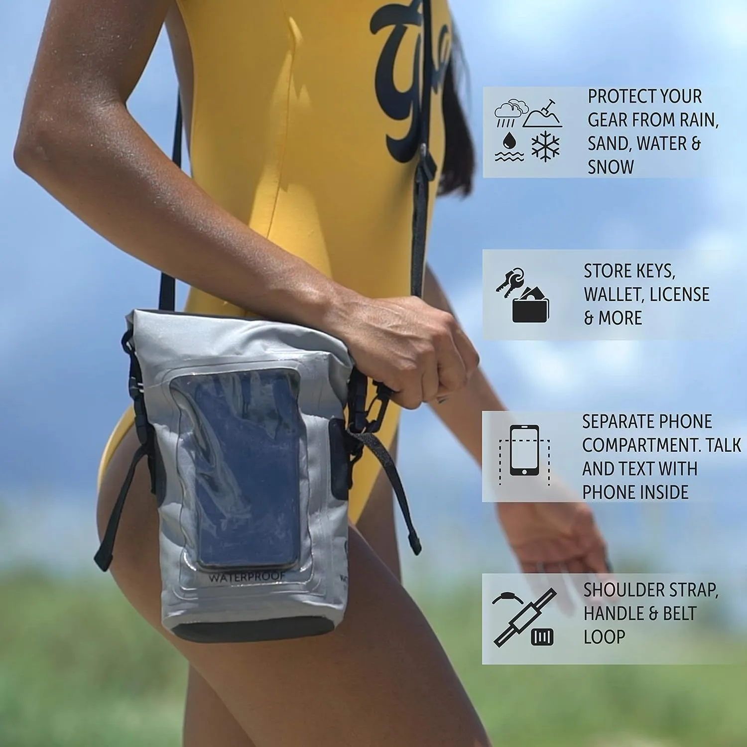geckobrands Waterproof Phone Tote with 2L Dry Bag and Adjustable Strap – Protect Your Phone and Valuables While on The Go Royal Blue