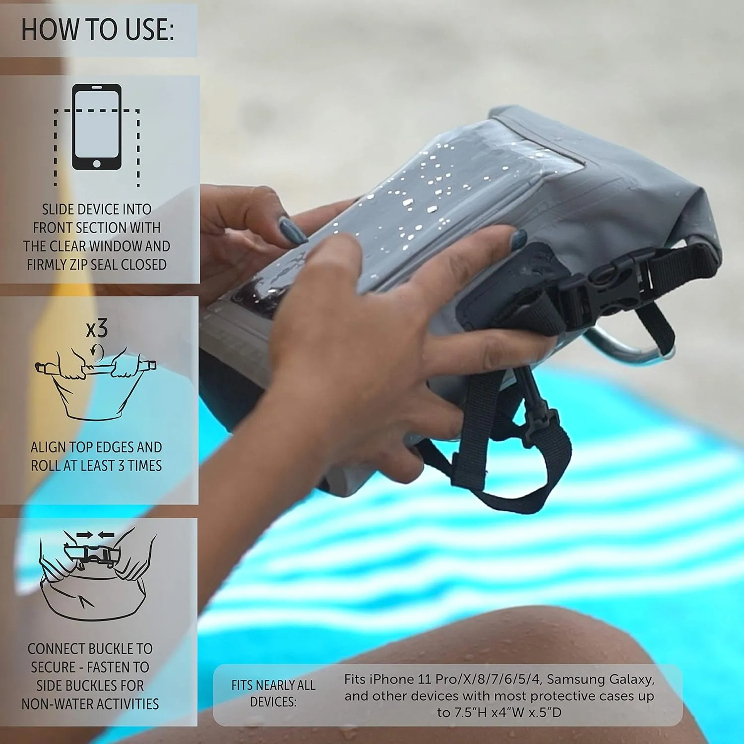 geckobrands Waterproof Phone Tote with 2L Dry Bag and Adjustable Strap – Protect Your Phone and Valuables While on The Go Royal Blue