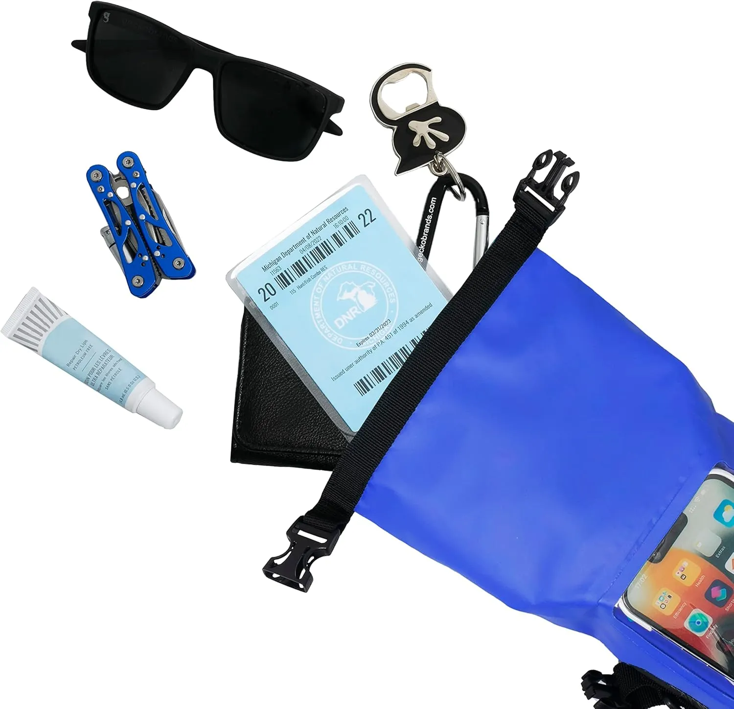 geckobrands Waterproof Phone Tote with 2L Dry Bag and Adjustable Strap – Protect Your Phone and Valuables While on The Go Royal Blue