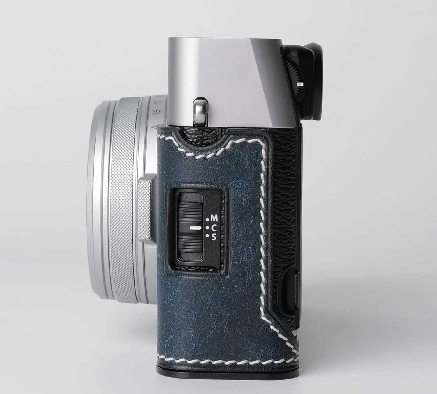 Genuine Leather Camera Half Case for Fujifilm X100VI - Top Layer Cowhide Body   Metal Base Plate - Hand Shank Free Design (Dark Blue)