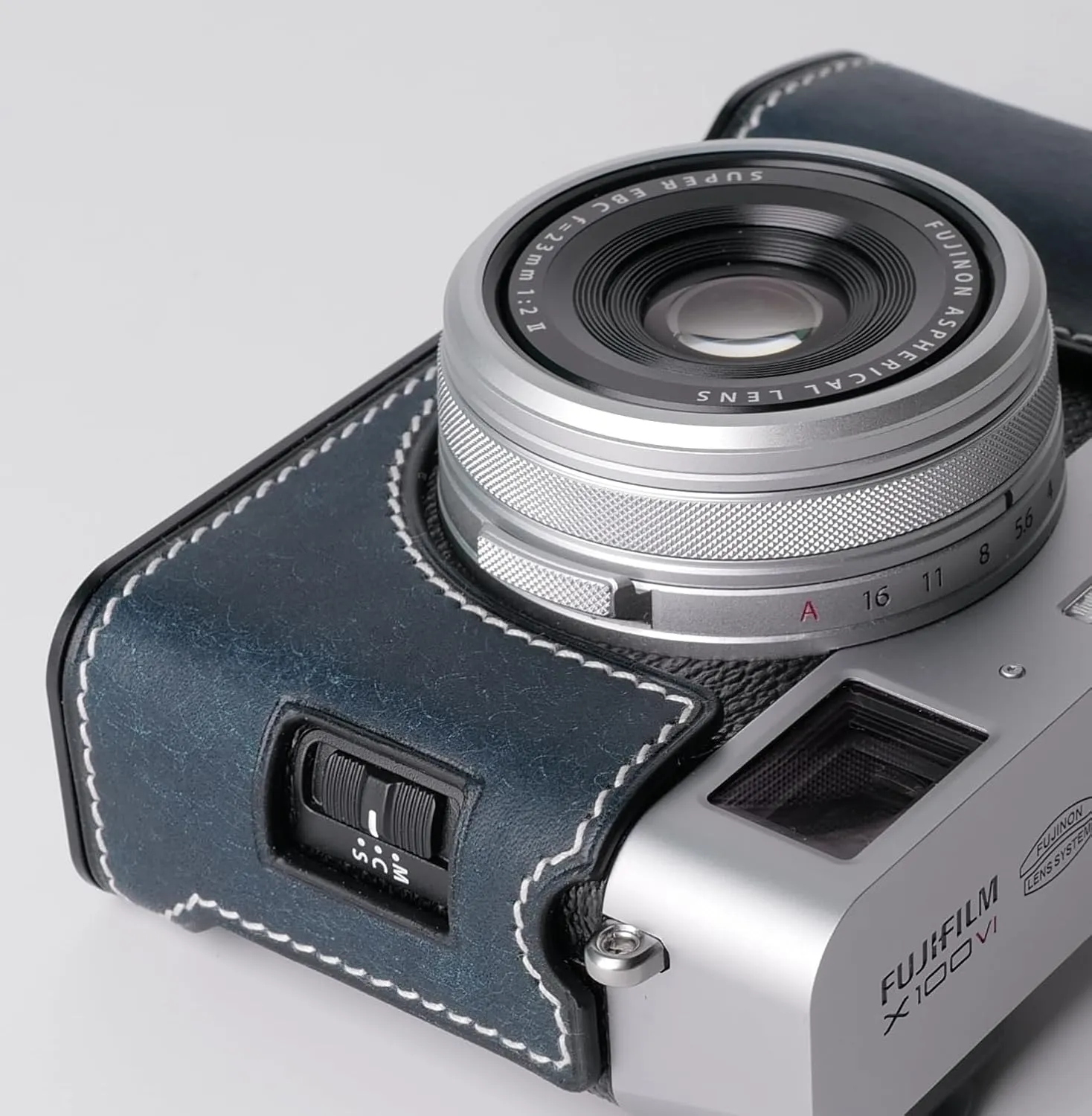 Genuine Leather Camera Half Case for Fujifilm X100VI - Top Layer Cowhide Body   Metal Base Plate - Hand Shank Free Design (Dark Blue)