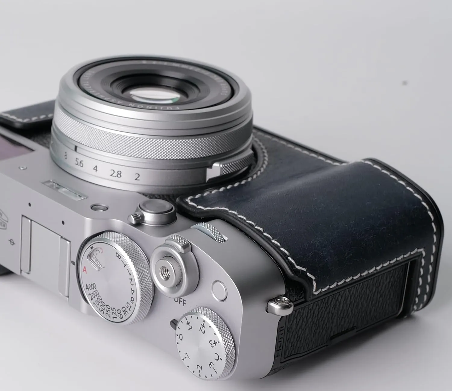 Genuine Leather Camera Half Case for Fujifilm X100VI - Top Layer Cowhide Body   Metal Base Plate - Hand Shank Free Design (Dark Blue)