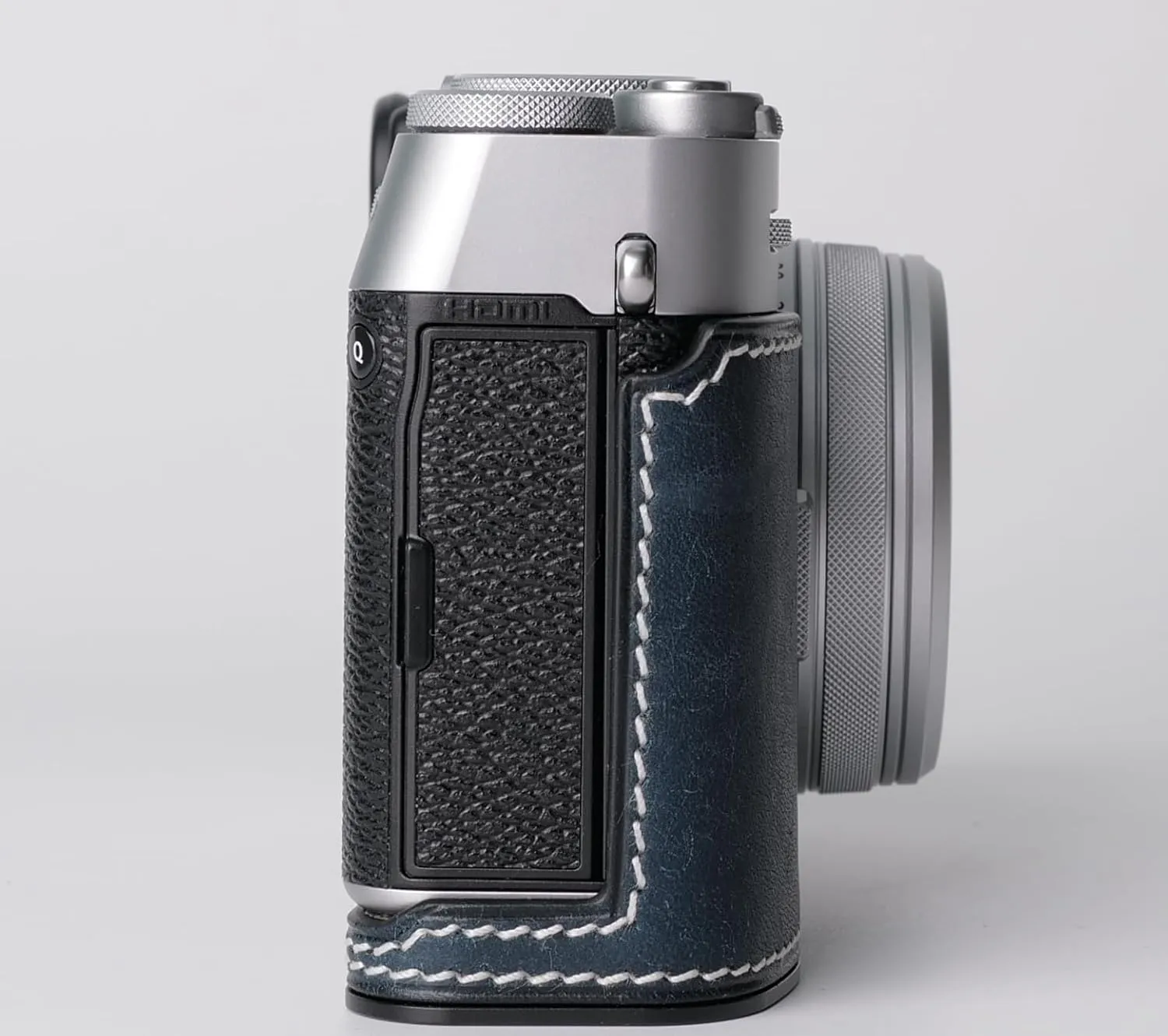 Genuine Leather Camera Half Case for Fujifilm X100VI - Top Layer Cowhide Body   Metal Base Plate - Hand Shank Free Design (Dark Blue)