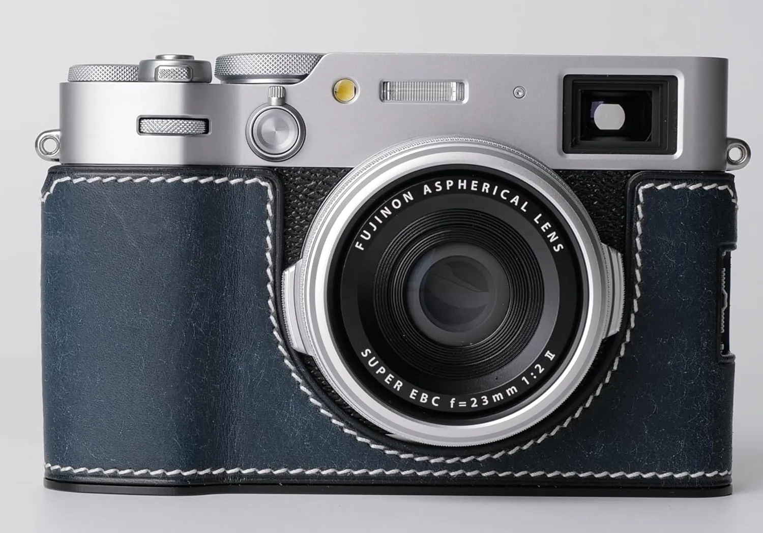 Genuine Leather Camera Half Case for Fujifilm X100VI - Top Layer Cowhide Body   Metal Base Plate - Hand Shank Free Design (Dark Blue)