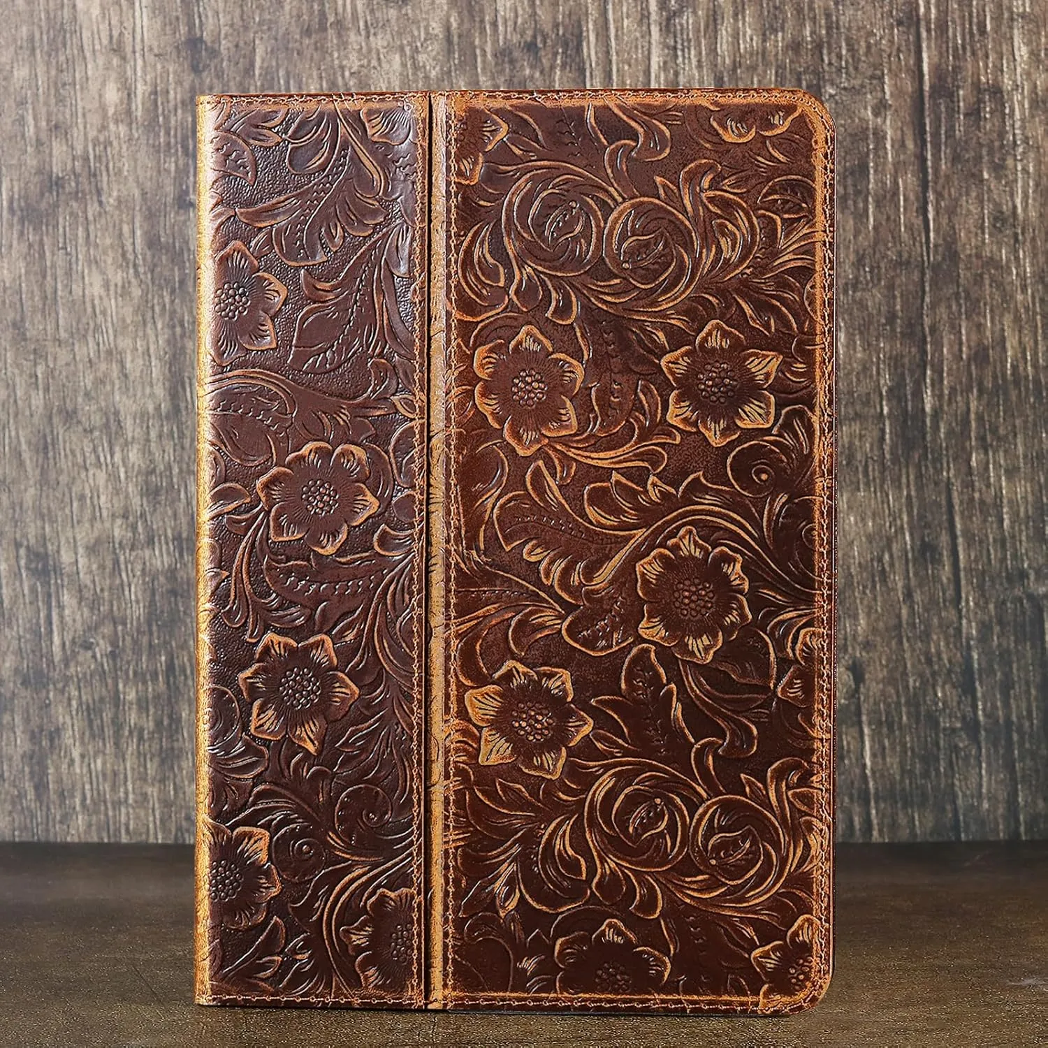 Gexmil Genuine Leather Case for iPad 10.2 Inch Case,Cowhide Folio Cove for iPad 9/8/7 Generation(2021/2020/2019) Anti Fingerprint/Slip,r Auto Sleep/Wake with Adjustable Stand,Flower Brown