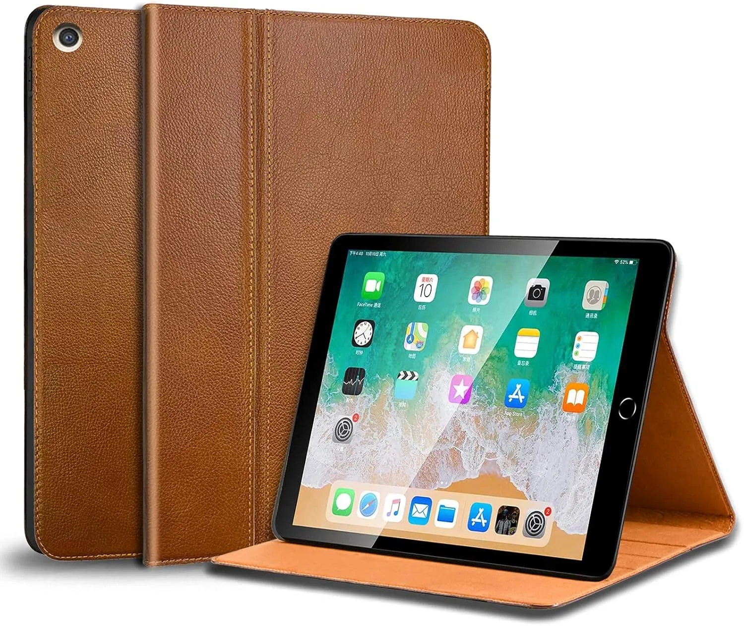 Gexmil Leather Case Compatible with iPad10.2 Inch 2021/2020/2019, Cowhide Folio Cover for New iPad 9th/8th/7th Gen Genuine Leather case, Yellow Brown