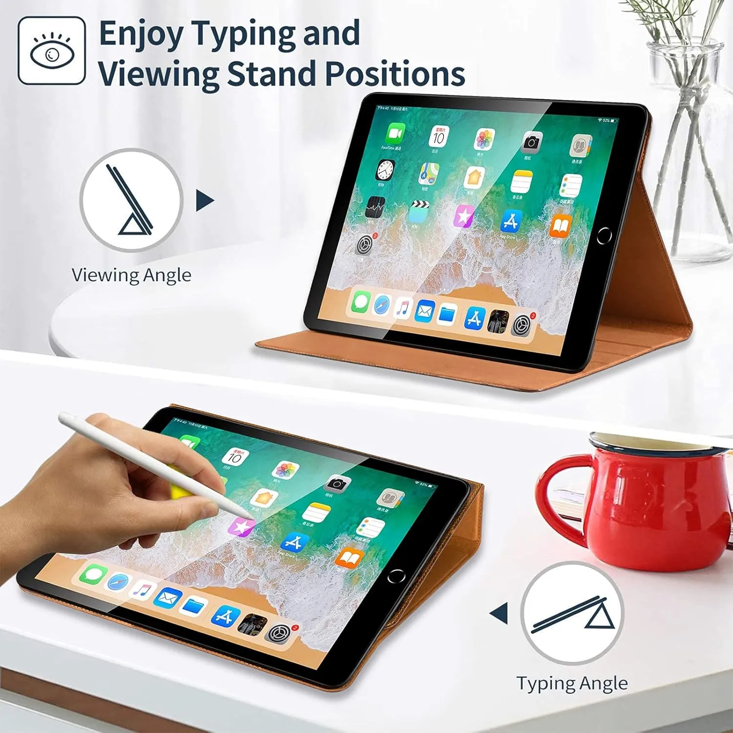 Gexmil Leather Case Compatible with iPad10.2 Inch 2021/2020/2019, Cowhide Folio Cover for New iPad 9th/8th/7th Gen Genuine Leather case, Yellow Brown
