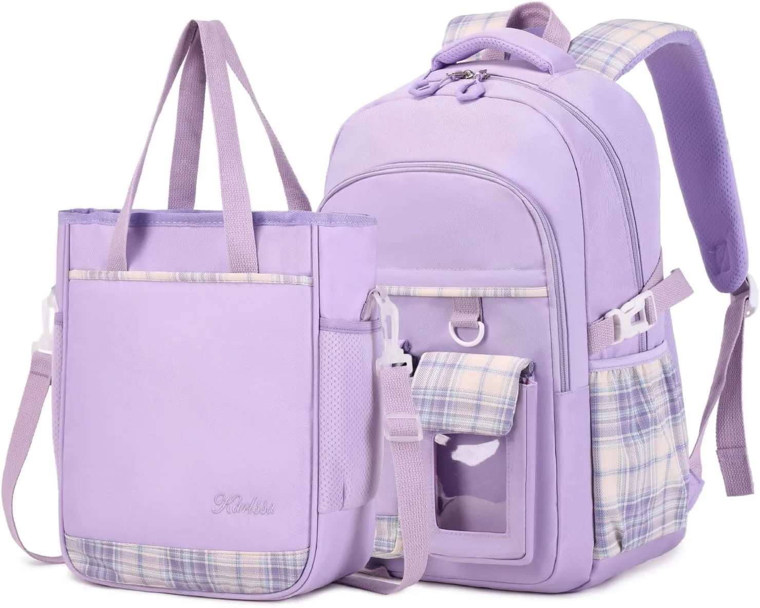 Girls Backpack, 2pcs Set School Backpack with Convertible Shoulder Tote Bag Water Resistant Book Bag for Primary Elementary School,Purple