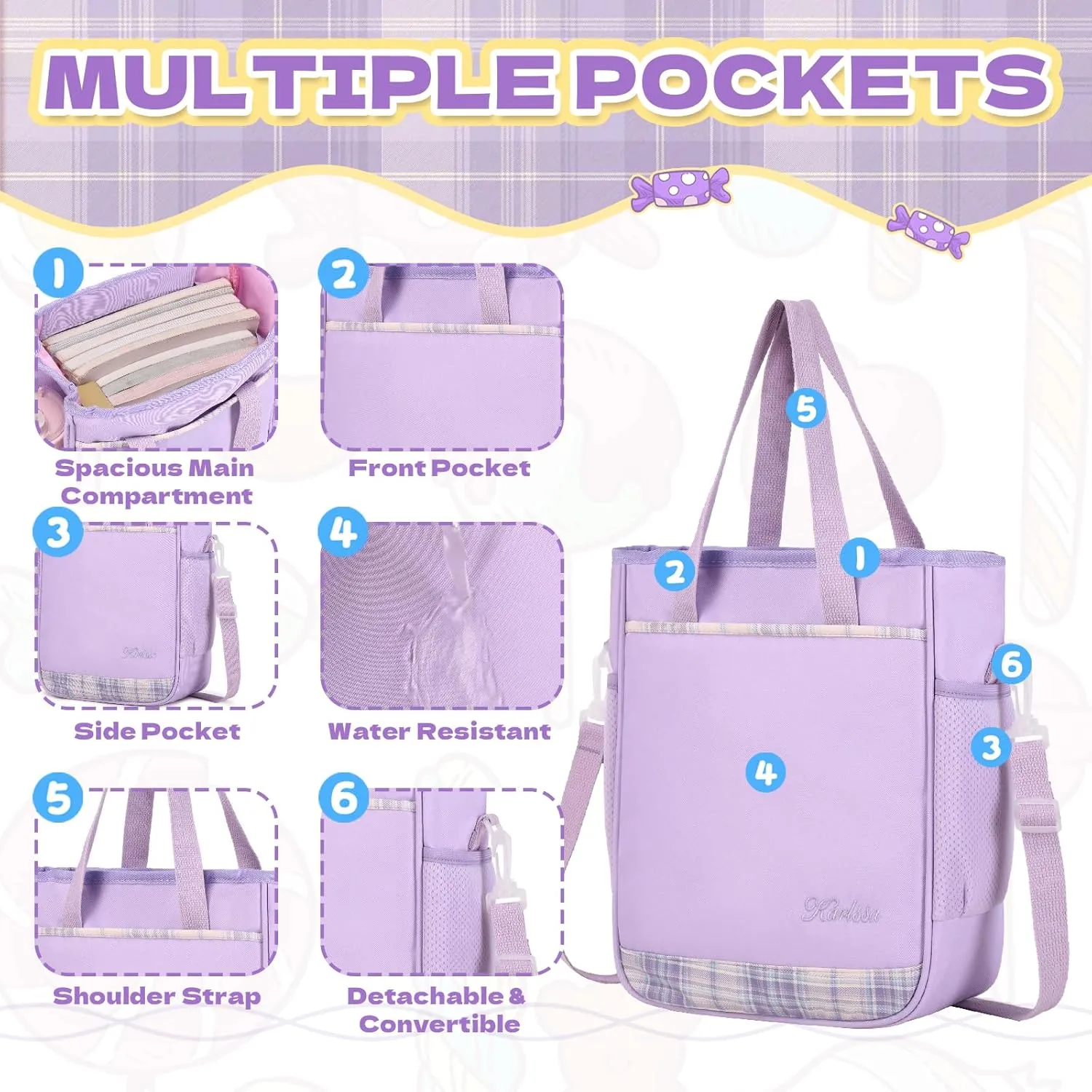 Girls Backpack, 2pcs Set School Backpack with Convertible Shoulder Tote Bag Water Resistant Book Bag for Primary Elementary School,Purple