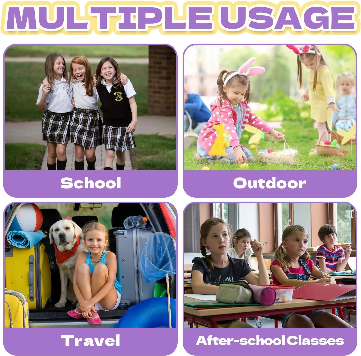 Girls Backpack, 2pcs Set School Backpack with Convertible Shoulder Tote Bag Water Resistant Book Bag for Primary Elementary School,Purple
