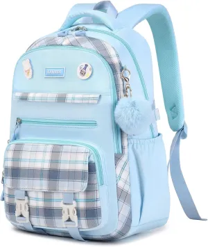 Girls Backpack, Kawaii Bookbag for Teen Multiple Pockets Kids School Backpack for Primary Elementary Middle School,Age 6-14, Blue