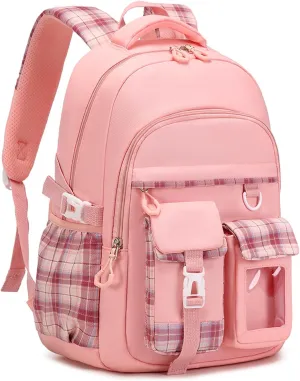 Girls Backpack, Lightweight Kids Backpack Functional Pockets Kawaii Teen School Backpack Watrer Resistant Bookbag for Primary Elementary School,Age 6-14 years,Pink