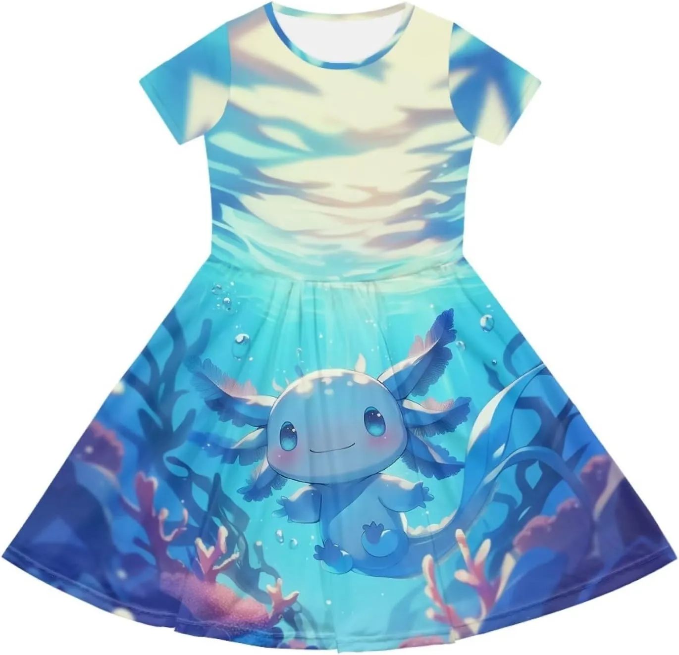 Girls Dresses Size 2-14 Kids Summer Short Sleeve Skater Dress Beach Midi Party Dresses