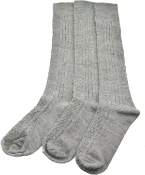 Girls School Knee High Uniform Socks, Classic Cable Knit Acrylic, Seamless Knee High Comfortable & Cute Long Socks 3 Pairs
