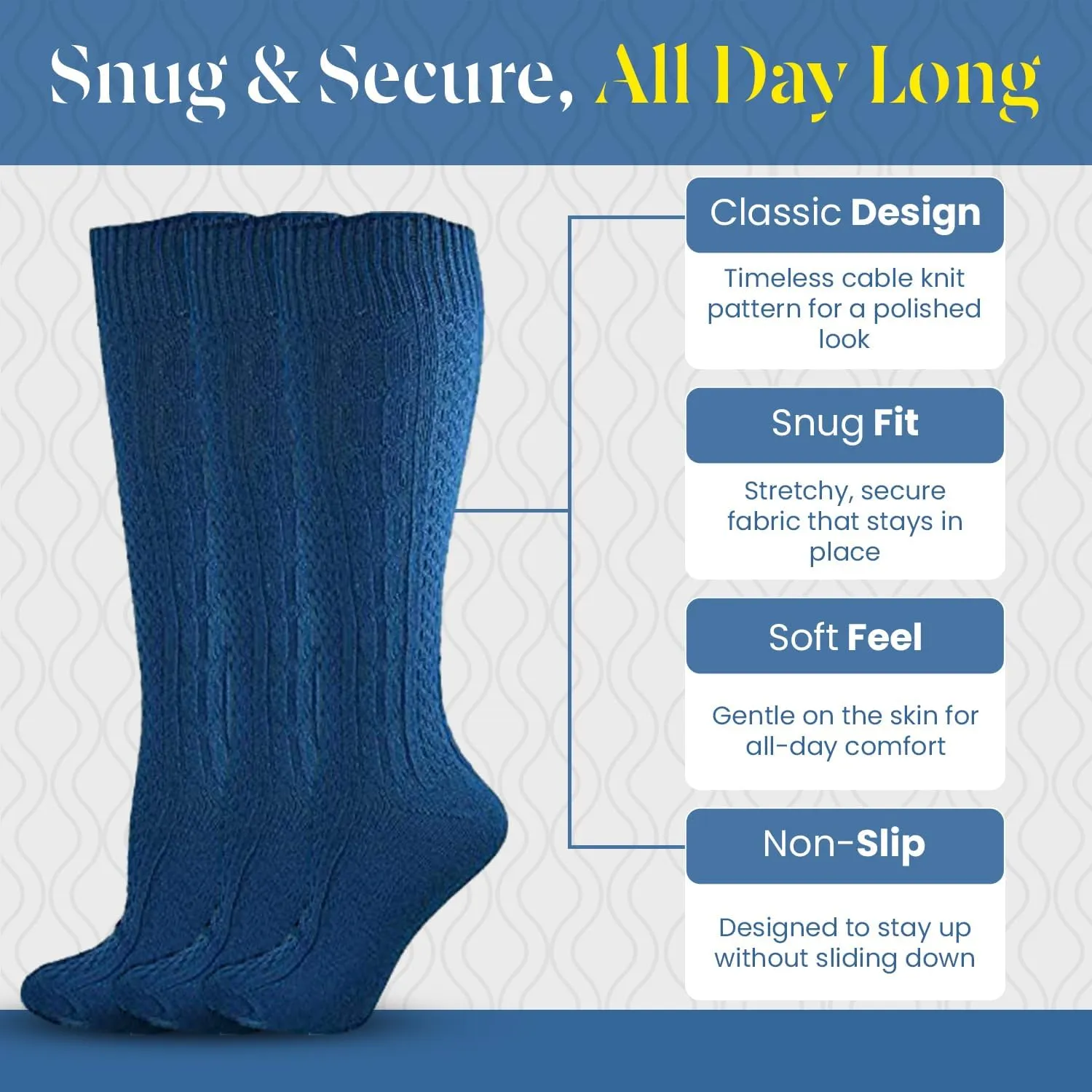 Girls School Knee High Uniform Socks, Classic Cable Knit Acrylic, Seamless Knee High Comfortable & Cute Long Socks 3 Pairs