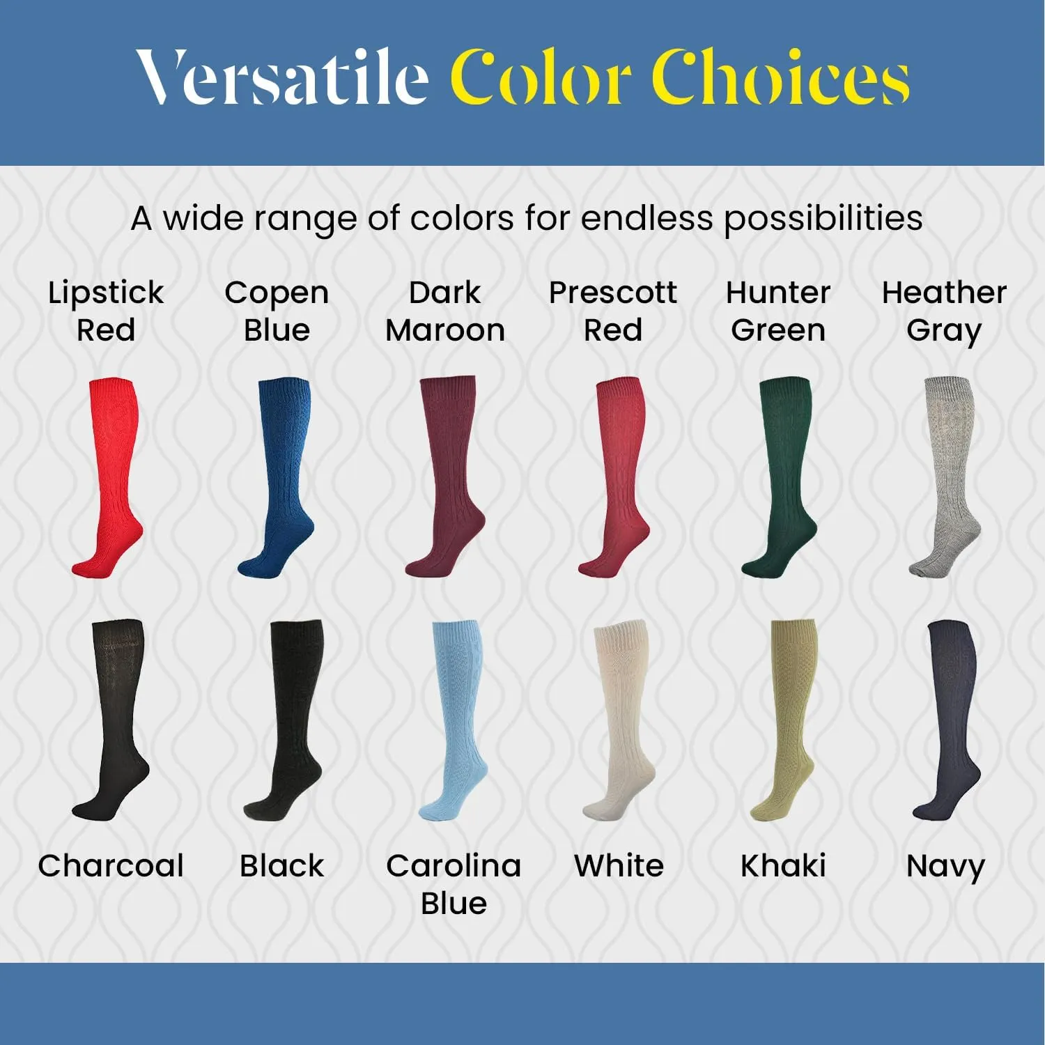 Girls School Knee High Uniform Socks, Classic Cable Knit Acrylic, Seamless Knee High Comfortable & Cute Long Socks 3 Pairs