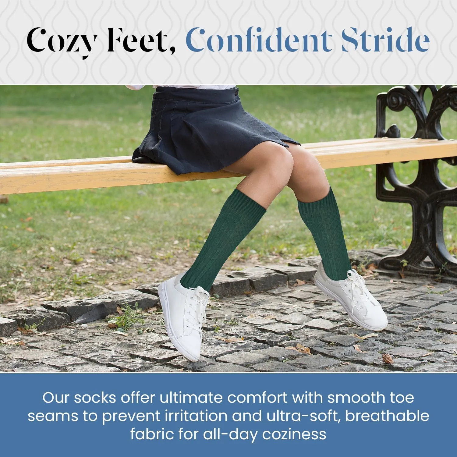Girls School Knee High Uniform Socks, Classic Cable Knit Acrylic, Seamless Knee High Comfortable & Cute Long Socks 3 Pairs