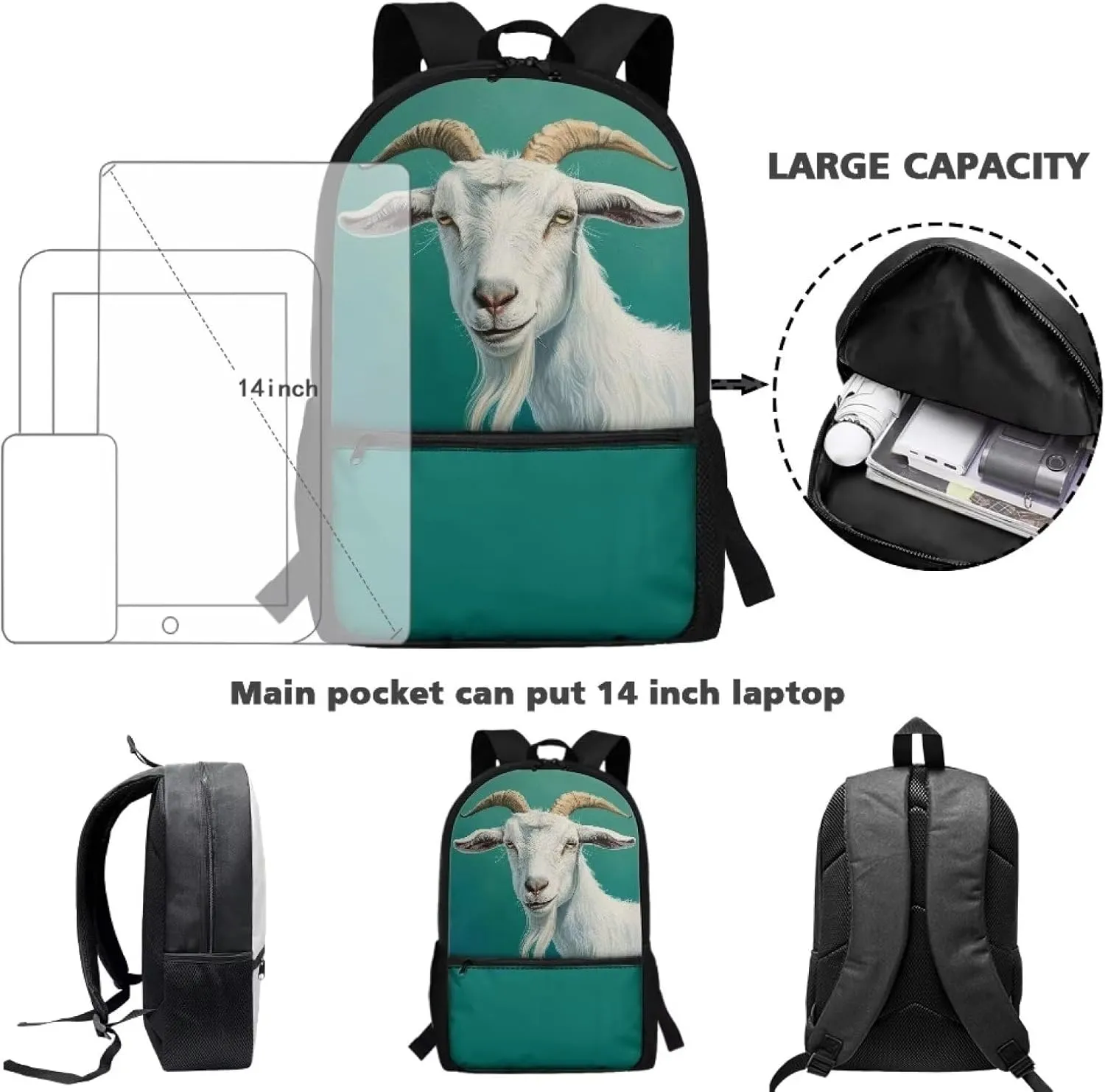 Goat Backpack for School Boys Elementary Bookbag Back Pack Purse Middle High School Bag Rucksack for Kindergarten Preschool Students Daypack Light Weight Laptop Bags for Men Women