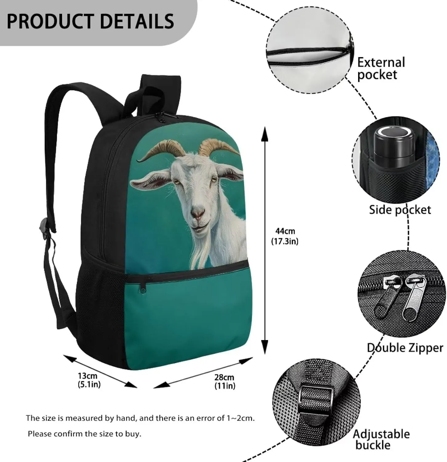 Goat Backpack for School Boys Elementary Bookbag Back Pack Purse Middle High School Bag Rucksack for Kindergarten Preschool Students Daypack Light Weight Laptop Bags for Men Women