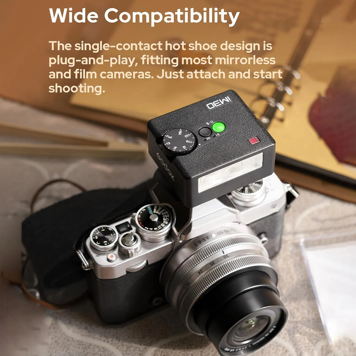 Godox iM30 Mini On-Camera Flash GN15 Camera Speedlite 7 Power Levels 3.6s Recycle Time with Single-Contact Hot Shoe Replacement for Canon Nikon Sony Mirrorless Cameras Film Cameras