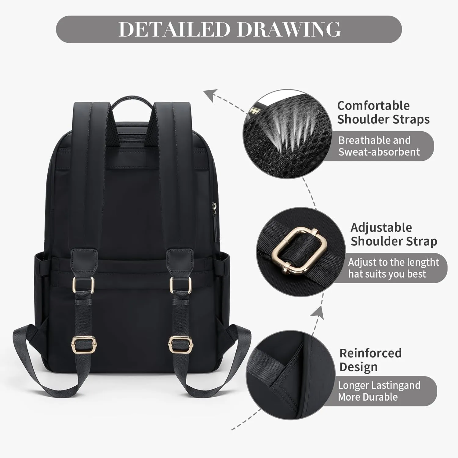 GOLF SUPAGS Women Laptop Backpack Casual Daypack for Work Travel College Backpack Purse Fits 14 Inch Notebook (Black)