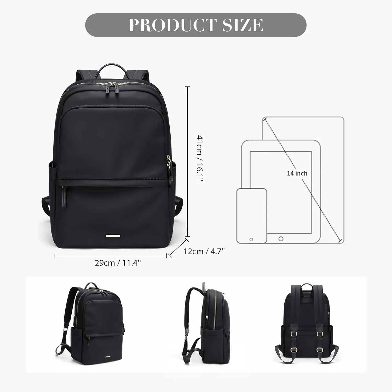 GOLF SUPAGS Women Laptop Backpack Casual Daypack for Work Travel College Backpack Purse Fits 14 Inch Notebook (Black)