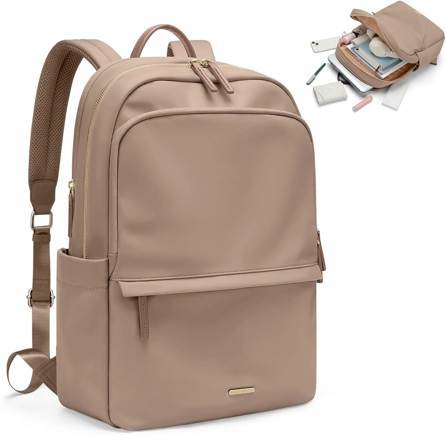 GOLF SUPAGS Women Laptop Backpack Casual Daypack for Work Travel College Backpack Purse Fits 14 Inch Notebook (Champagne)